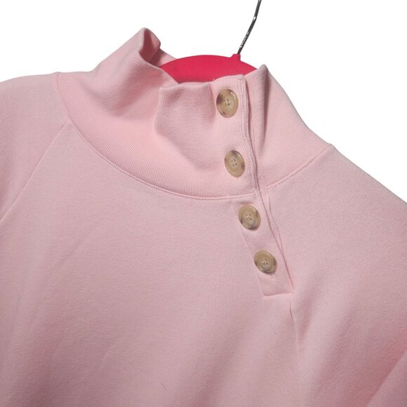 J.Crew Pink High-Neck Button Detail Sweatshirt Long Sleeve Small Cotton Blend Wo - Picture 2 of 5